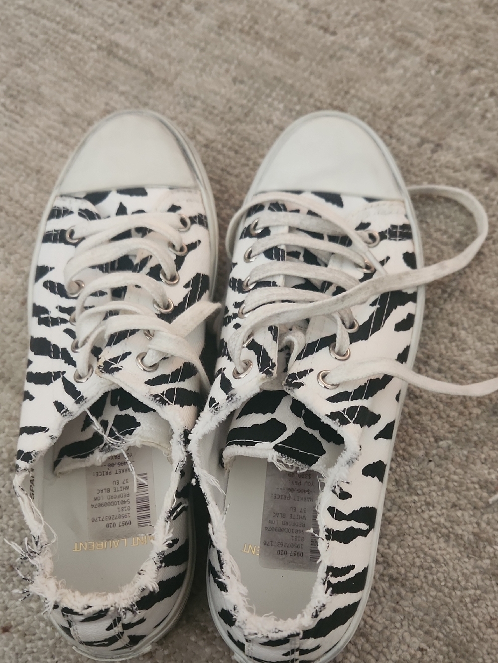 YSL Zebra Patterned Lace Up Sneakers